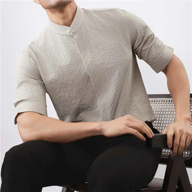 Kyoto Woven Band Collar Shirt